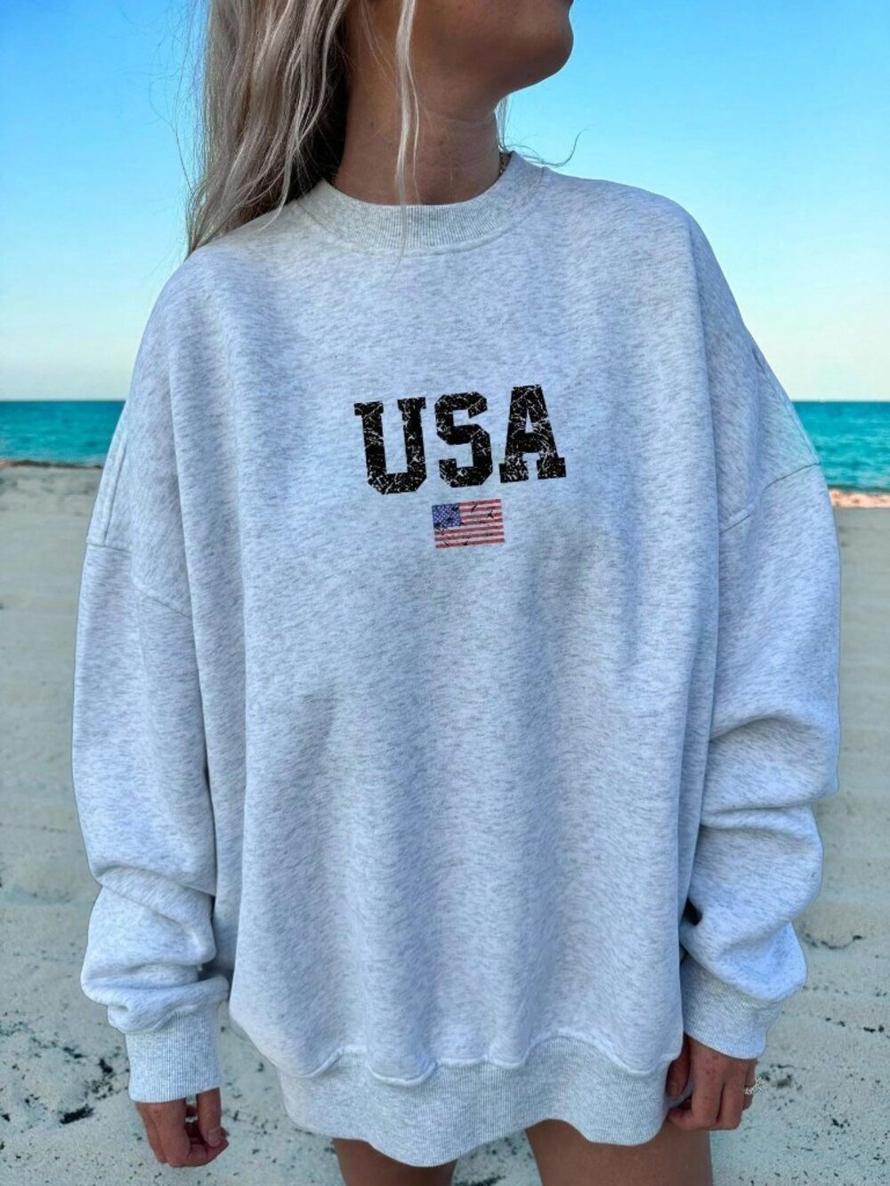 Red White Blue Oversized Women's Independence Day Flag Sweatshirt